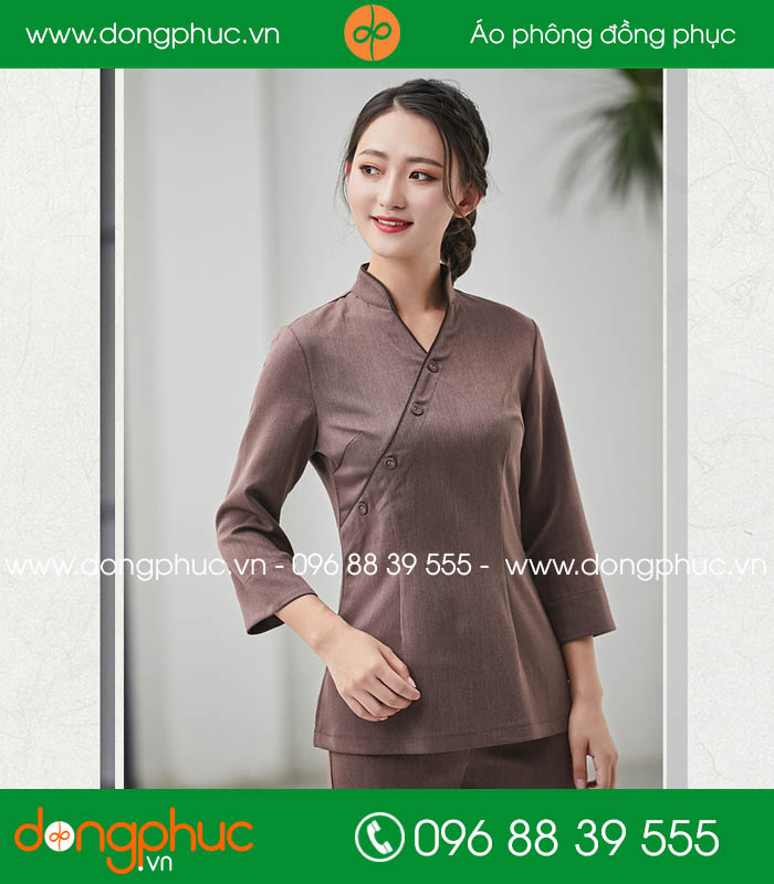 đồng phục spa màu nâu nhạt